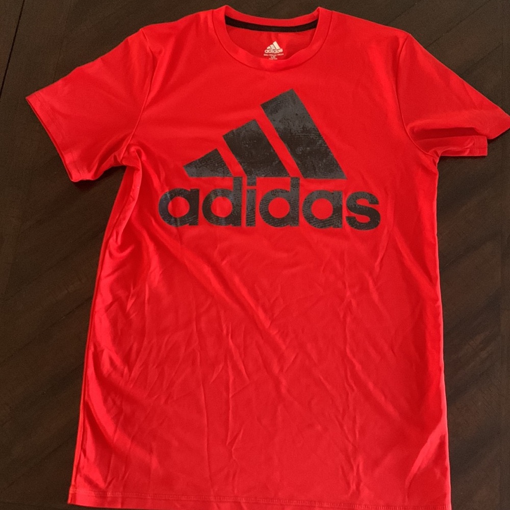 Adidas boys large size 14 to 16 red, dry fit , climalite shirt